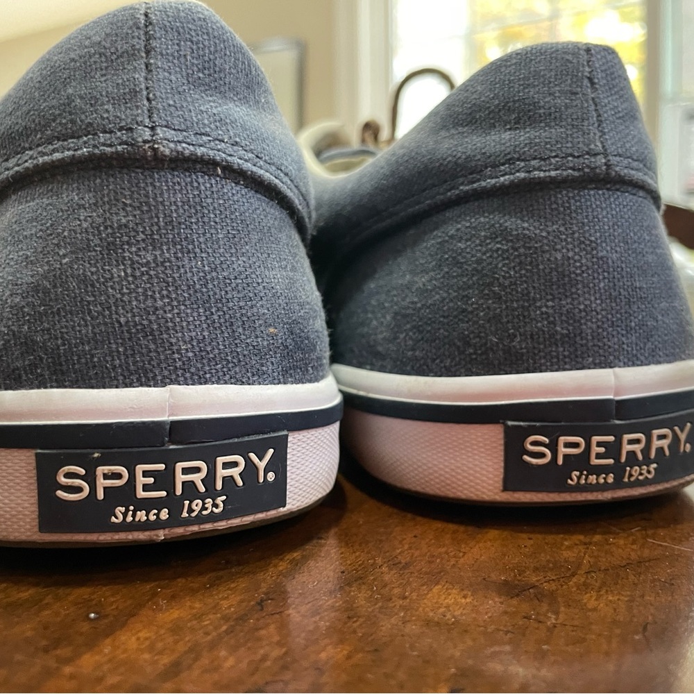 Blue canvas mens Sperry shoes